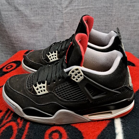 Size 7.5 Nike Air Jordan 4 Retro Bred Black Cement 308497-060 Men - Picture 1 of 16